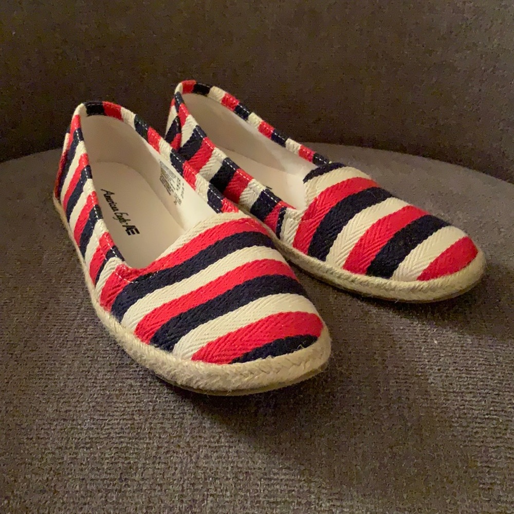 Red, white, and blue espadrille shoes